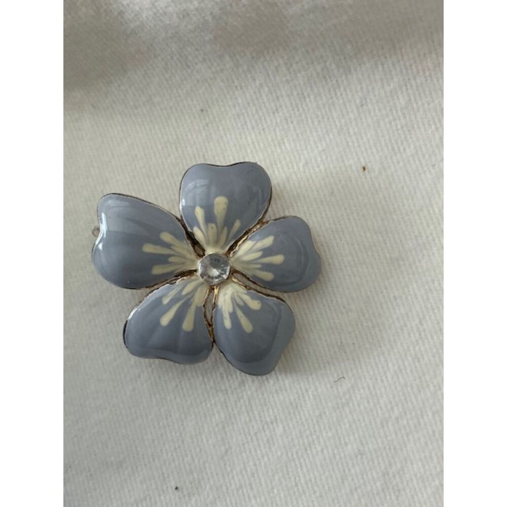 Baby Blue Floral Pendant and earrings Silver plated setting Rhinestone center - Picture 2 of 3